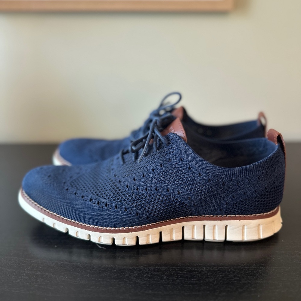 Cole Haan Blue and White Loafers with Brogue Detailing